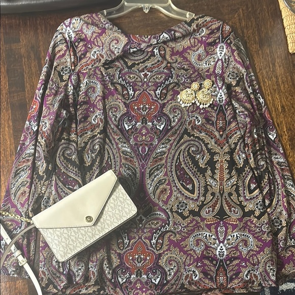 INC International Concepts Red and Gray Long Sleeve Blouse - Picture 5 of 5